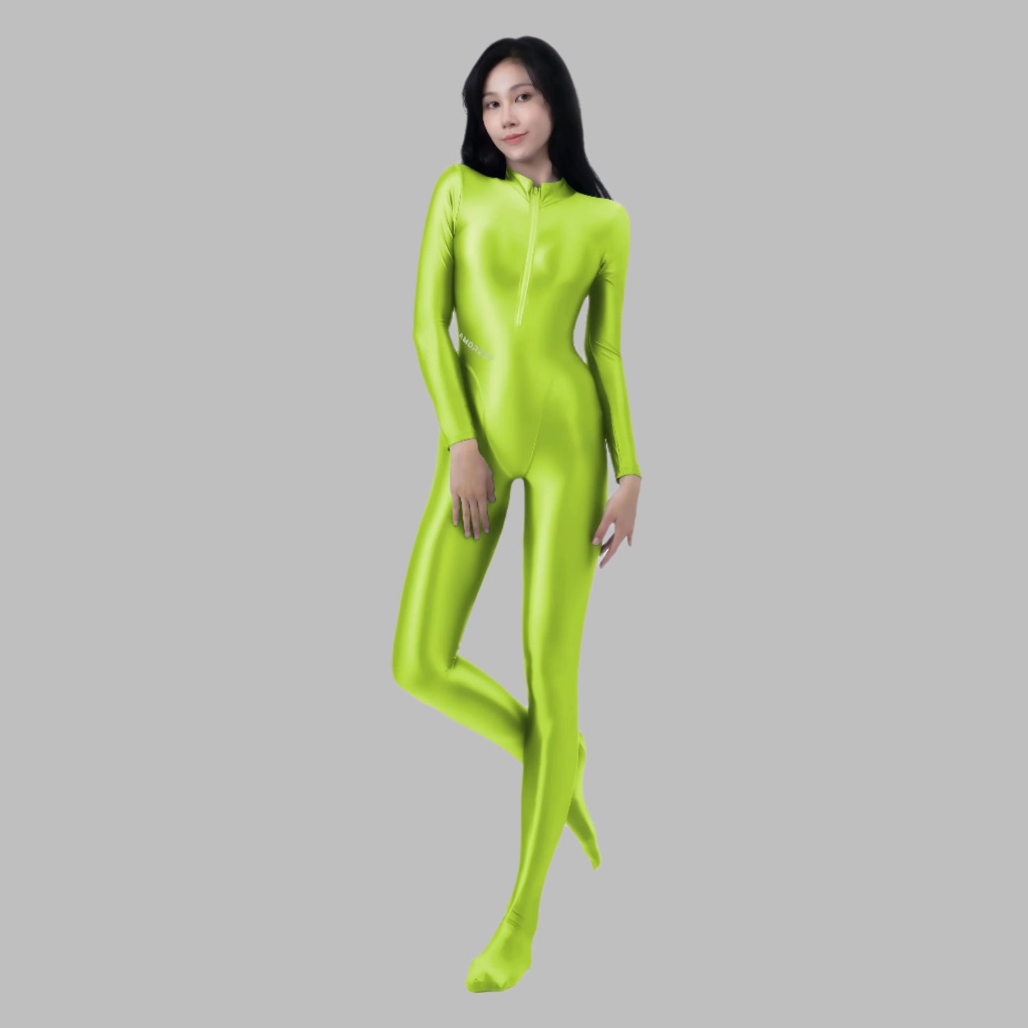 Spandex Nylon Full Bodysuit Zentai Shinny with Cleavage Zipper Cosplay Jumpsuit
