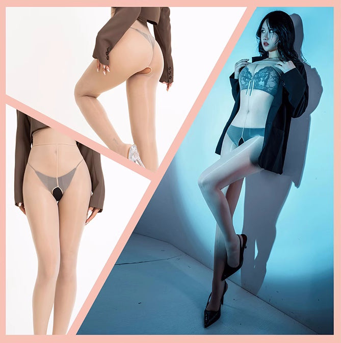 20D Crotchless High Waist Pantyhose Tights Nude