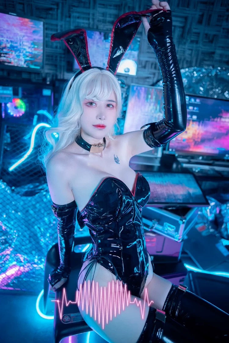 PU Leather Bound Bunny Strapless Bunny Girl Cosplay Costume Sexy Open Crotch Lingerie