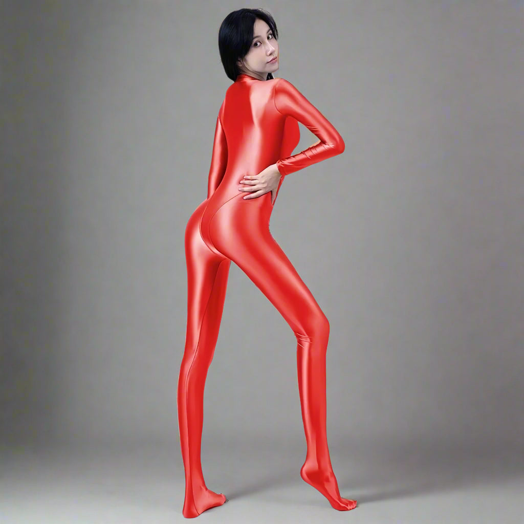Spandex Nylon Full Bodysuit Zentai Shinny with Cleavage Zipper Cosplay Jumpsuit