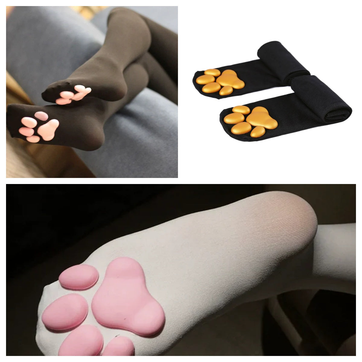 100D Knee Stockings with 3D Cute Cat Paw Paddings Anime Style Velvet Stockings