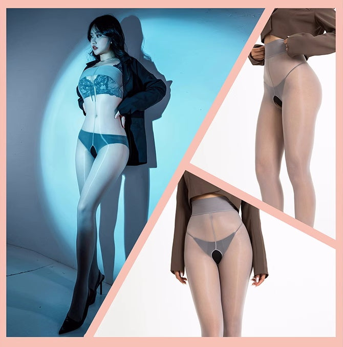 20D Crotchless High Waist Pantyhose Tights Grey