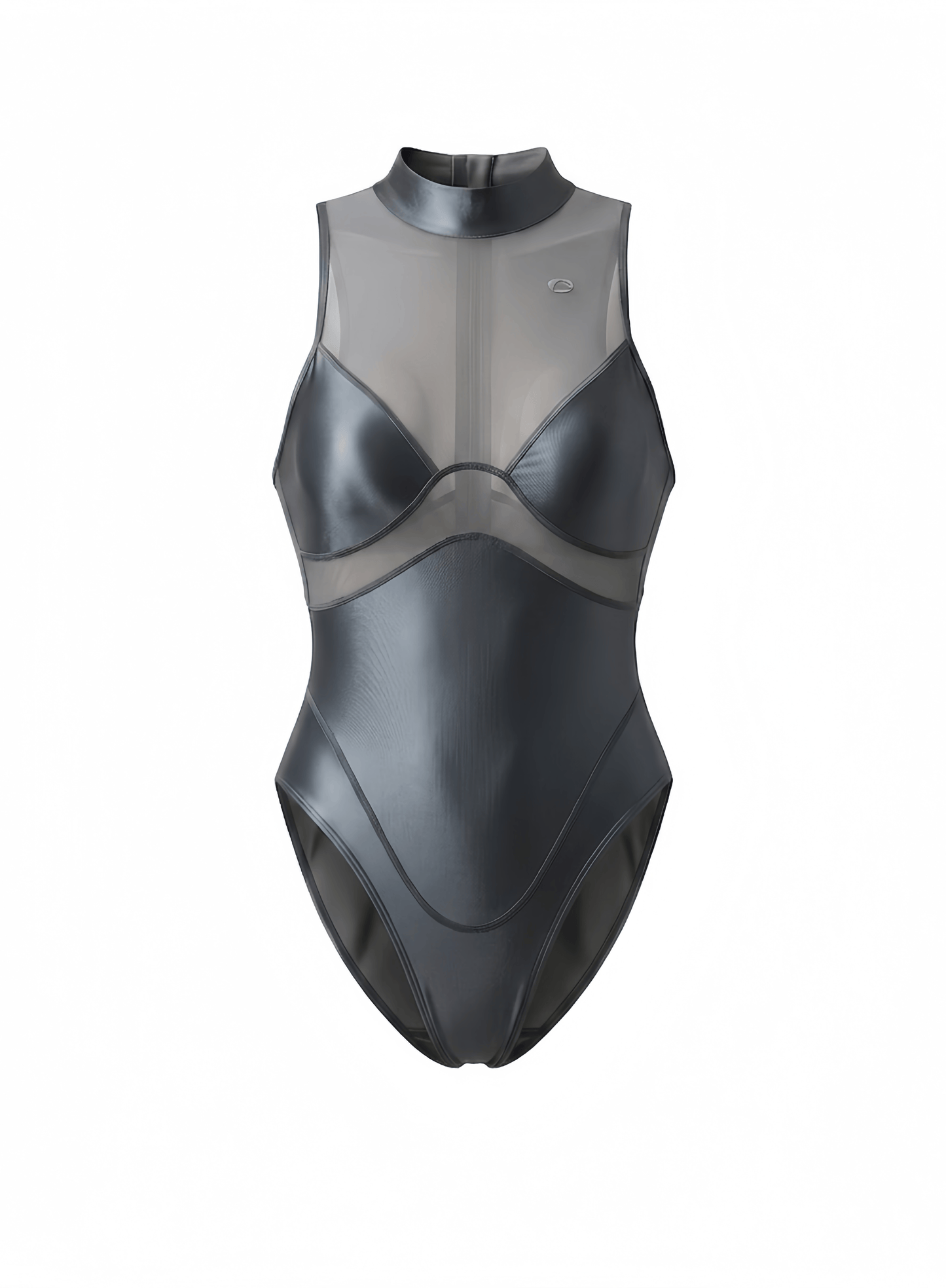 Black and gray swimsuit on a white background