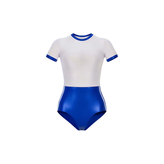 White and blue swimsuit on a white background
