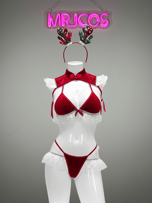 Festive 4-Piece Christmas Cosplay Costume Sexy Holiday Party Lingerie Bikini Set
