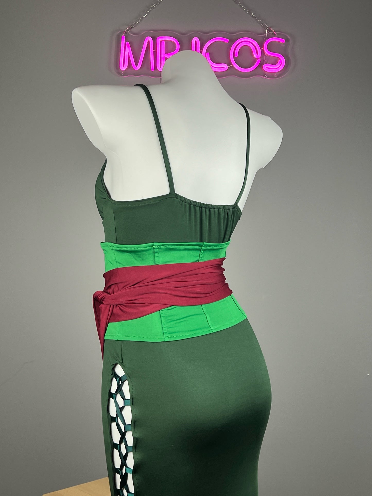 Anime Cosplay Green Sleeveless High-slit Long Dress Halloween Costume