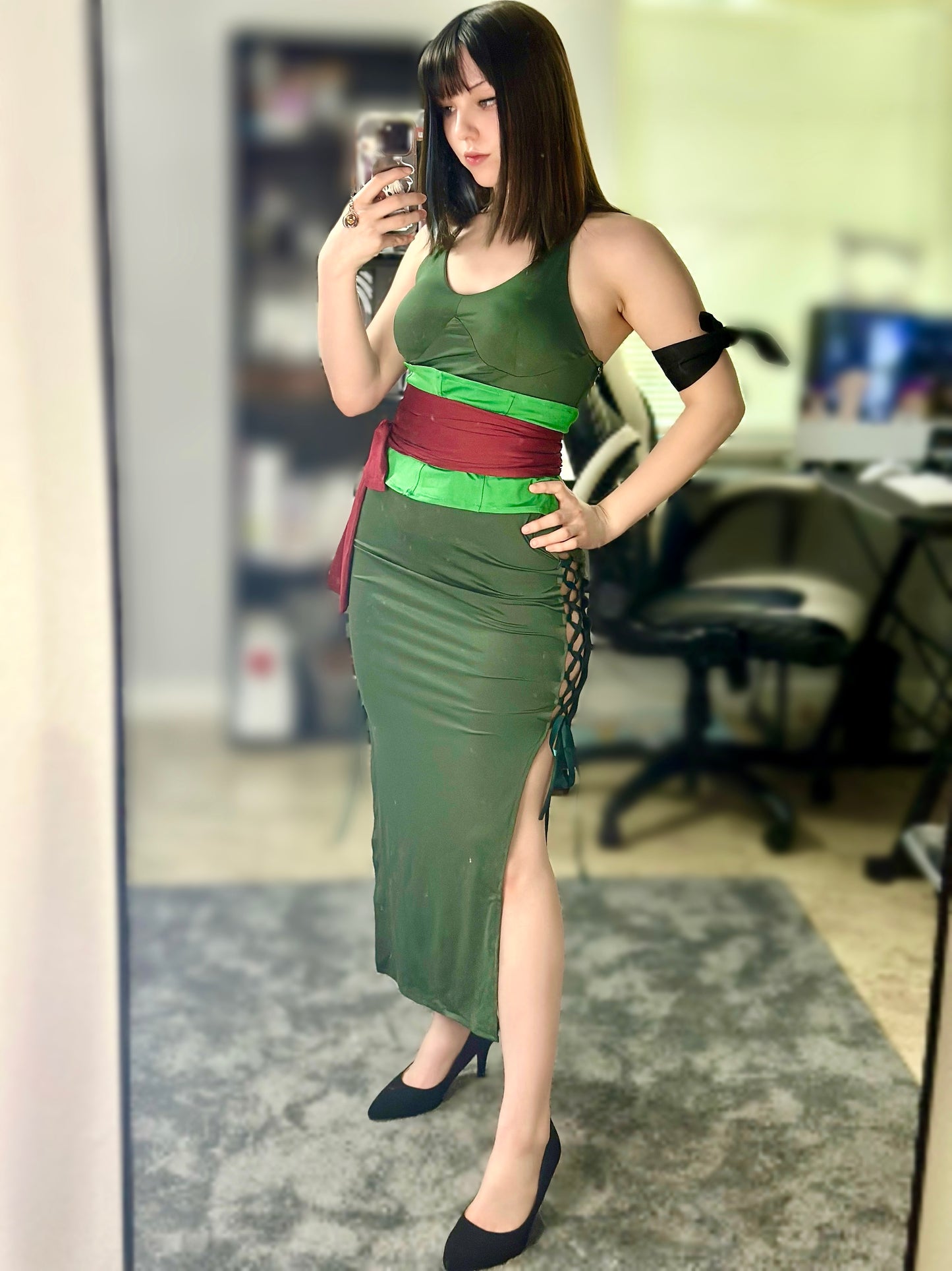 Anime Cosplay Green Sleeveless High-slit Long Dress Halloween Costume