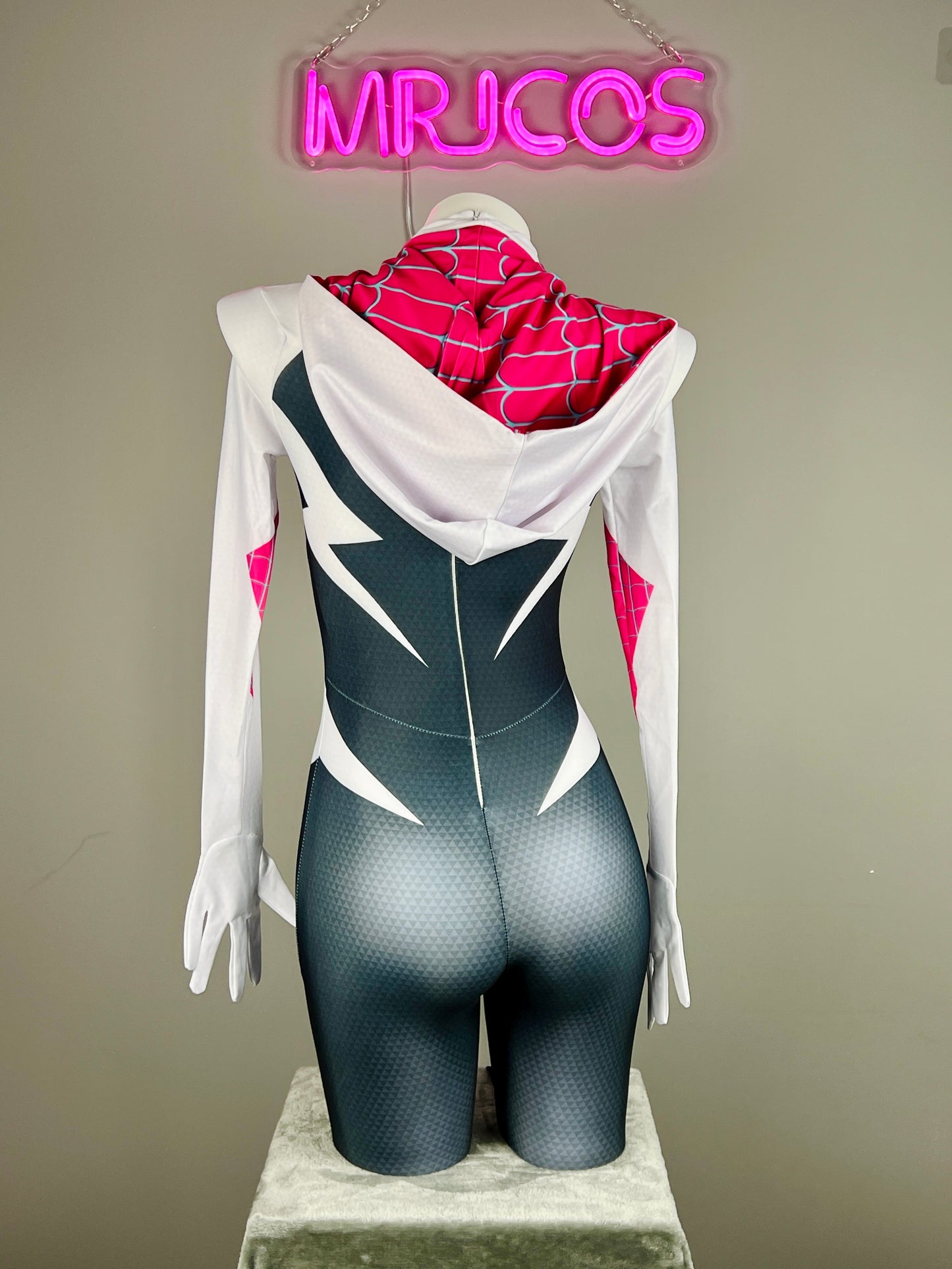 Super Hero Spider Gwen Cosplay Full Bodysuit Halloween Costume Zentai