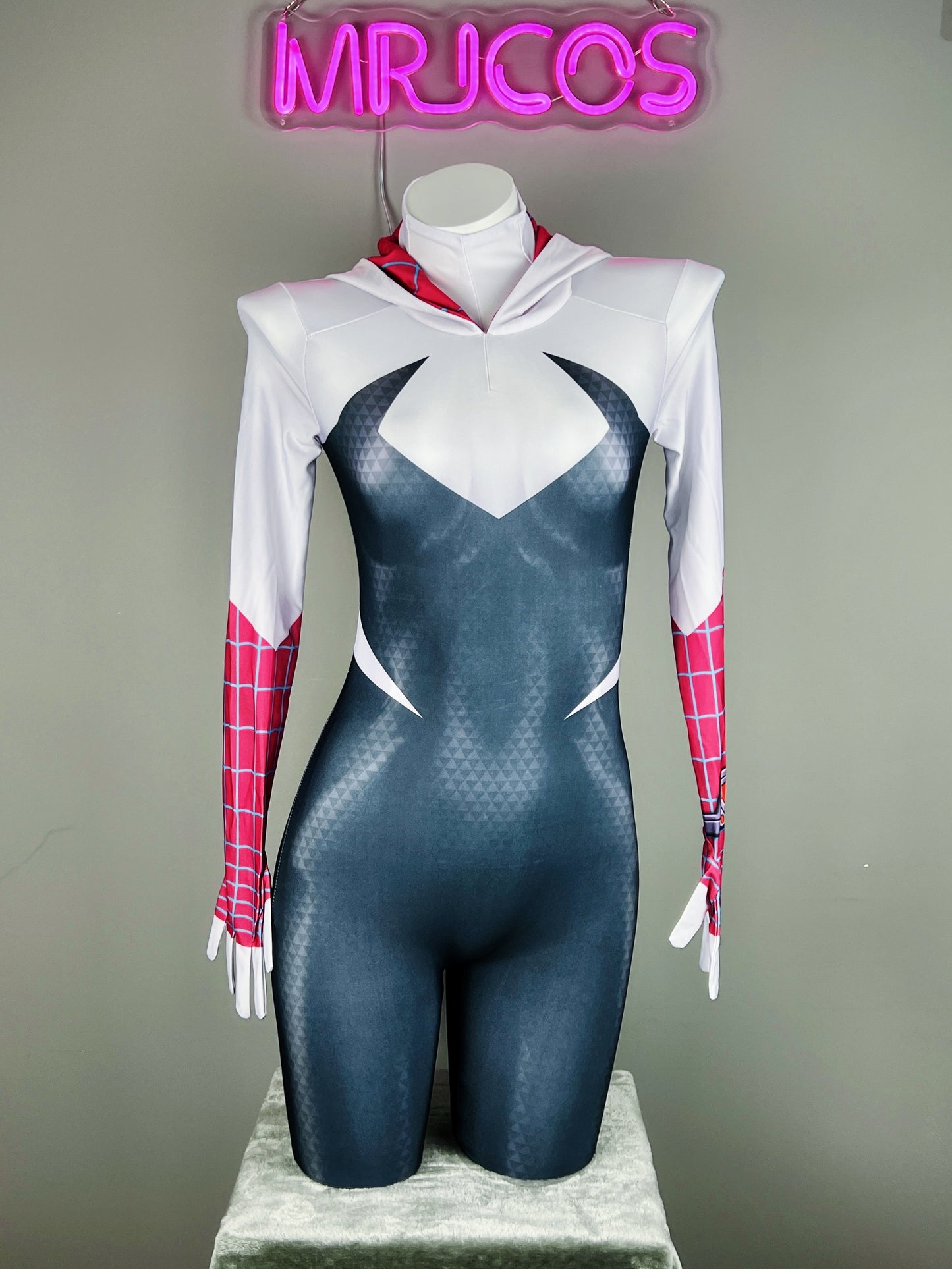 Super Hero Spider Gwen Cosplay Full Bodysuit Halloween Costume Zentai