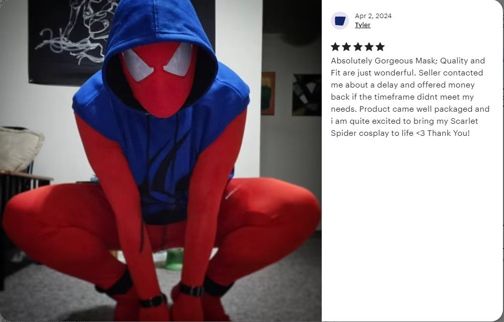 Super Hero Scarlet Spiderman Inspired Cosplay Halloween Mask with 3D Printed Face Shell - MRJCOS
