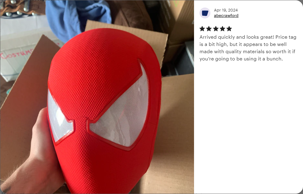 Super Hero Scarlet Spiderman Inspired Cosplay Halloween Mask with 3D Printed Face Shell - MRJCOS