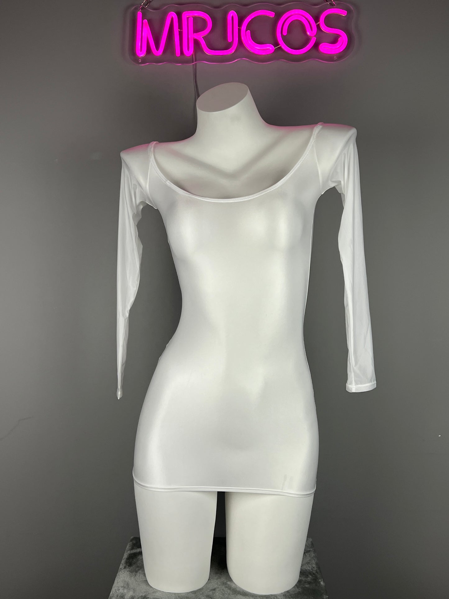 Long Sleeves Sheer See Through Short Dress Lingerie Set with Pantyhose
