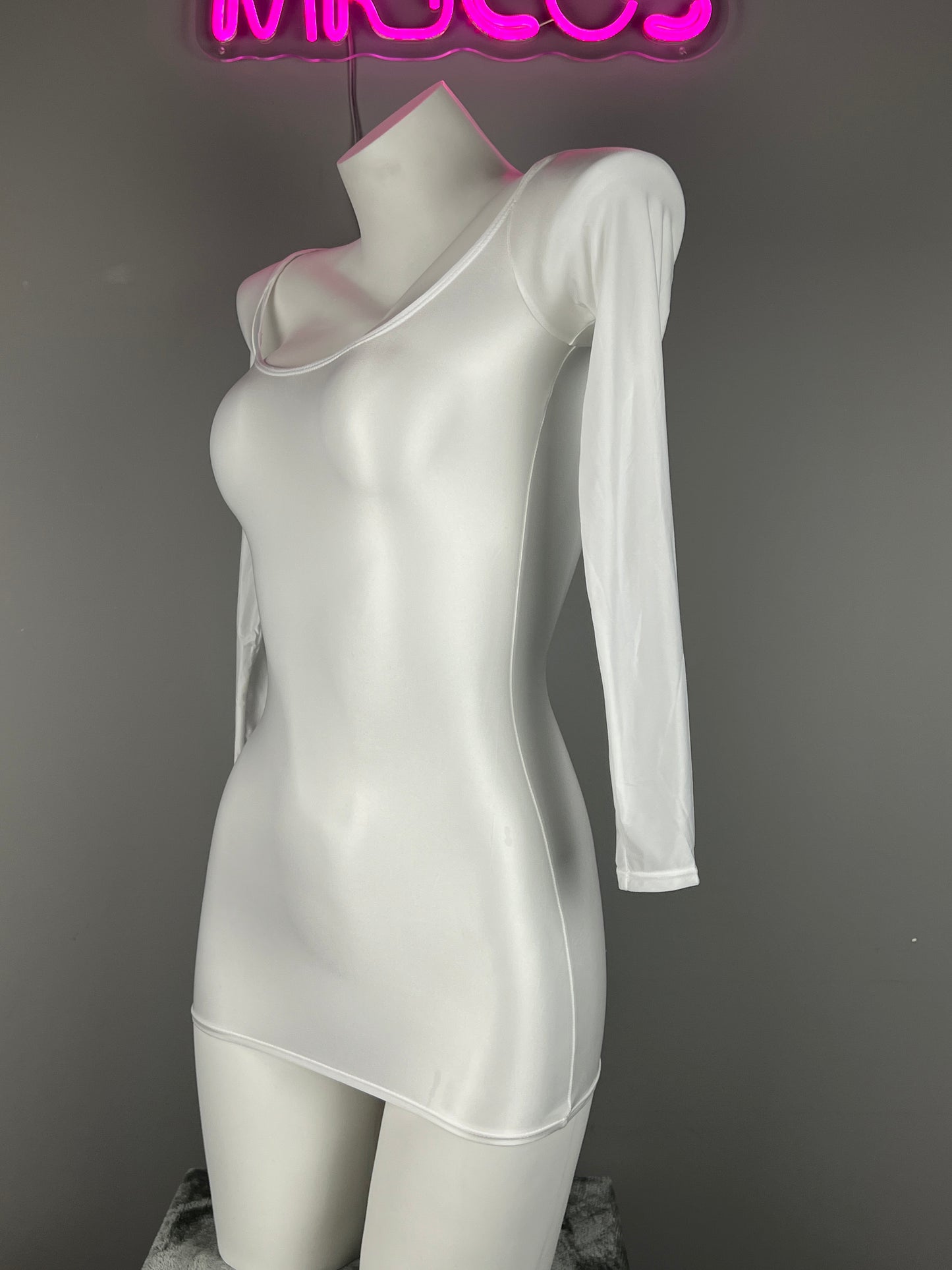 Long Sleeves Sheer See Through Short Dress Lingerie Set with Pantyhose