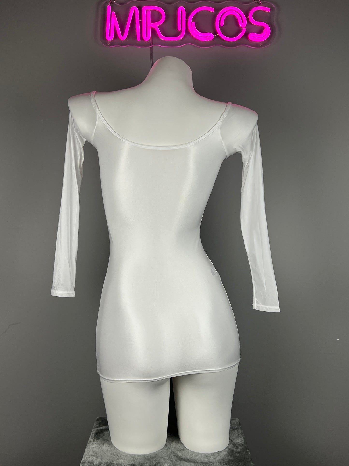Long Sleeves Sheer See Through Short Dress Lingerie Set with Pantyhose