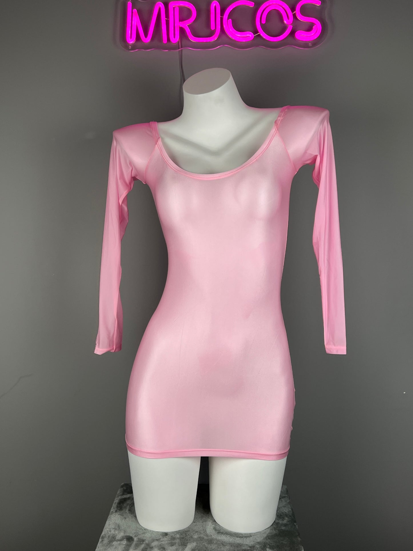 Long Sleeves Sheer See Through Short Dress Lingerie Set with Pantyhose