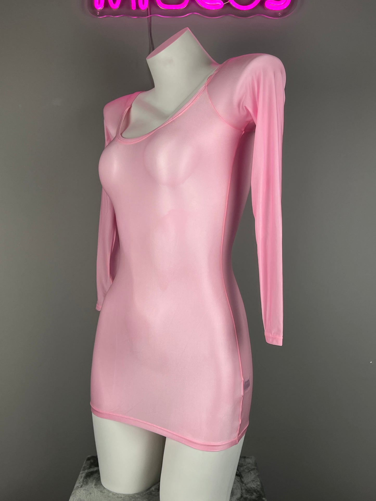 Long Sleeves Sheer See Through Short Dress Lingerie Set with Pantyhose