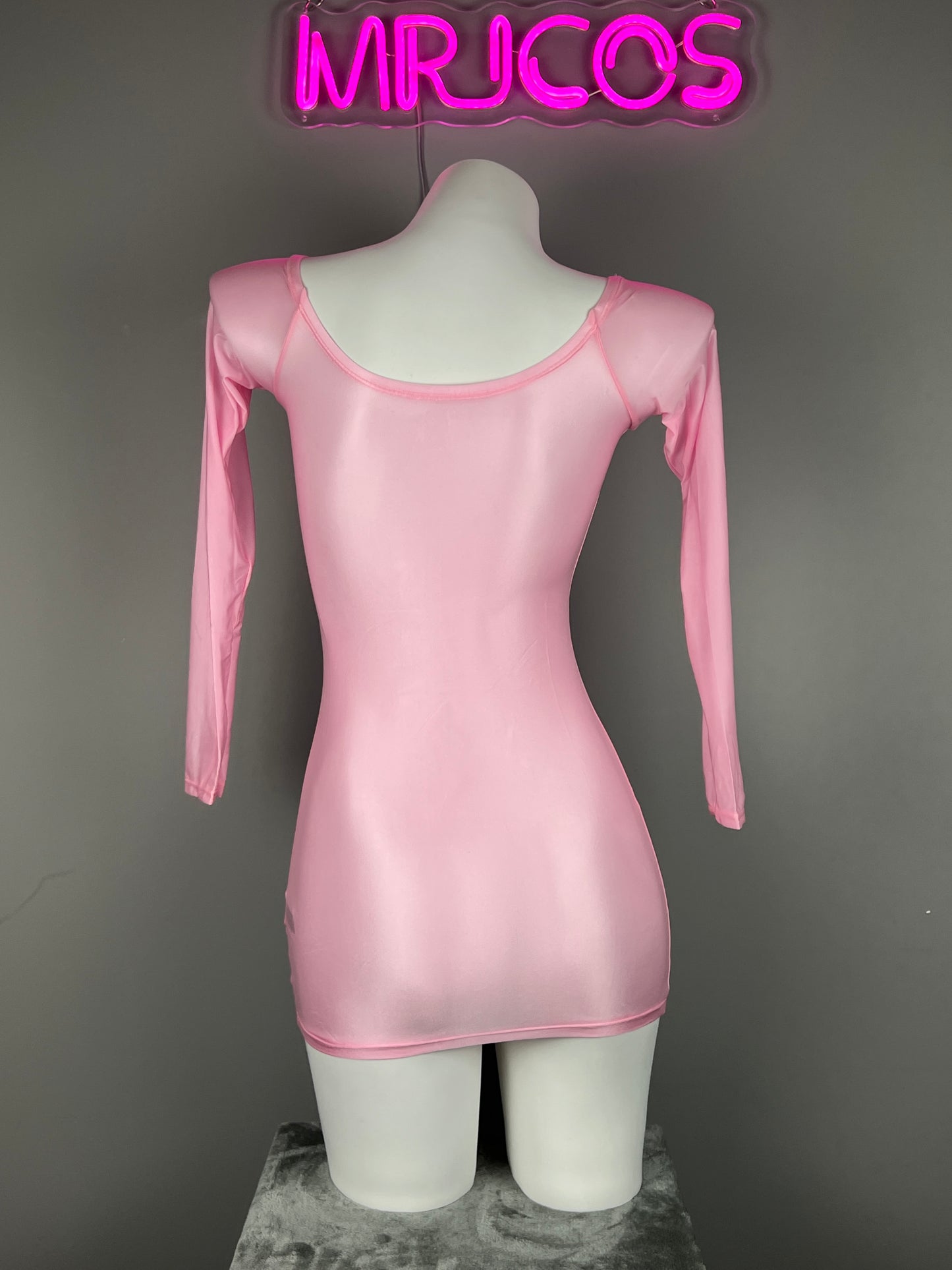 Long Sleeves Sheer See Through Short Dress Lingerie Set with Pantyhose