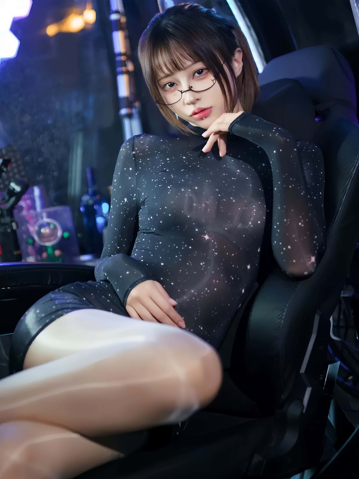 Sheer Spandex 10D Nylon Short Dress See Through Galaxy Lingerie Dress