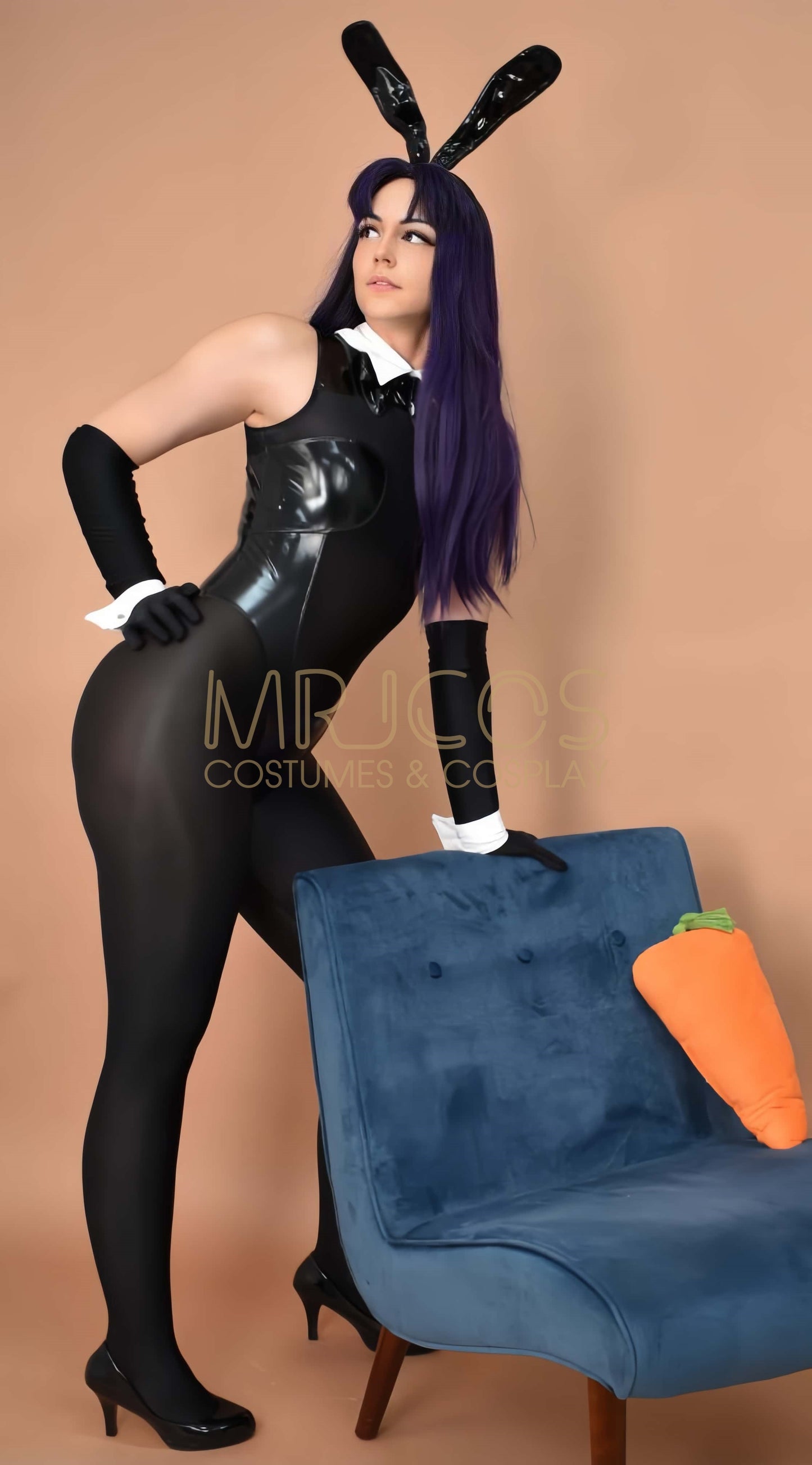 PU Leather Spandex See Through Bunny Girl Bodysuit Cosplay Costume Lingerie