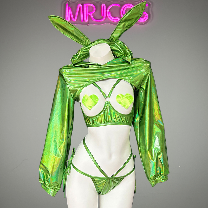 Anime Bunny Girl Style Neo Chrome Spandex Swimwear Sexy Bikini Cosplay Lingerie