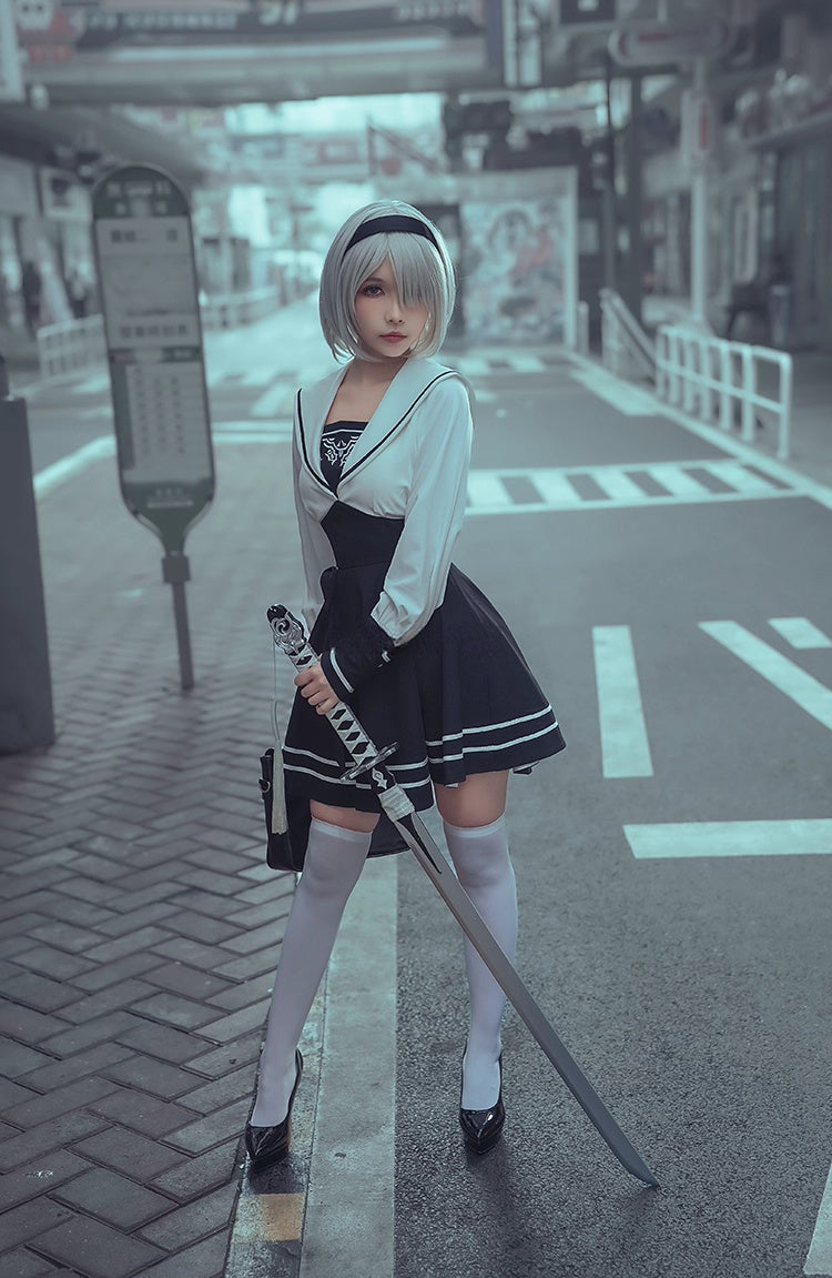 Nier Automata 2B Cosplay Dress Halloween Costume Set Anime Sailor Style Costume