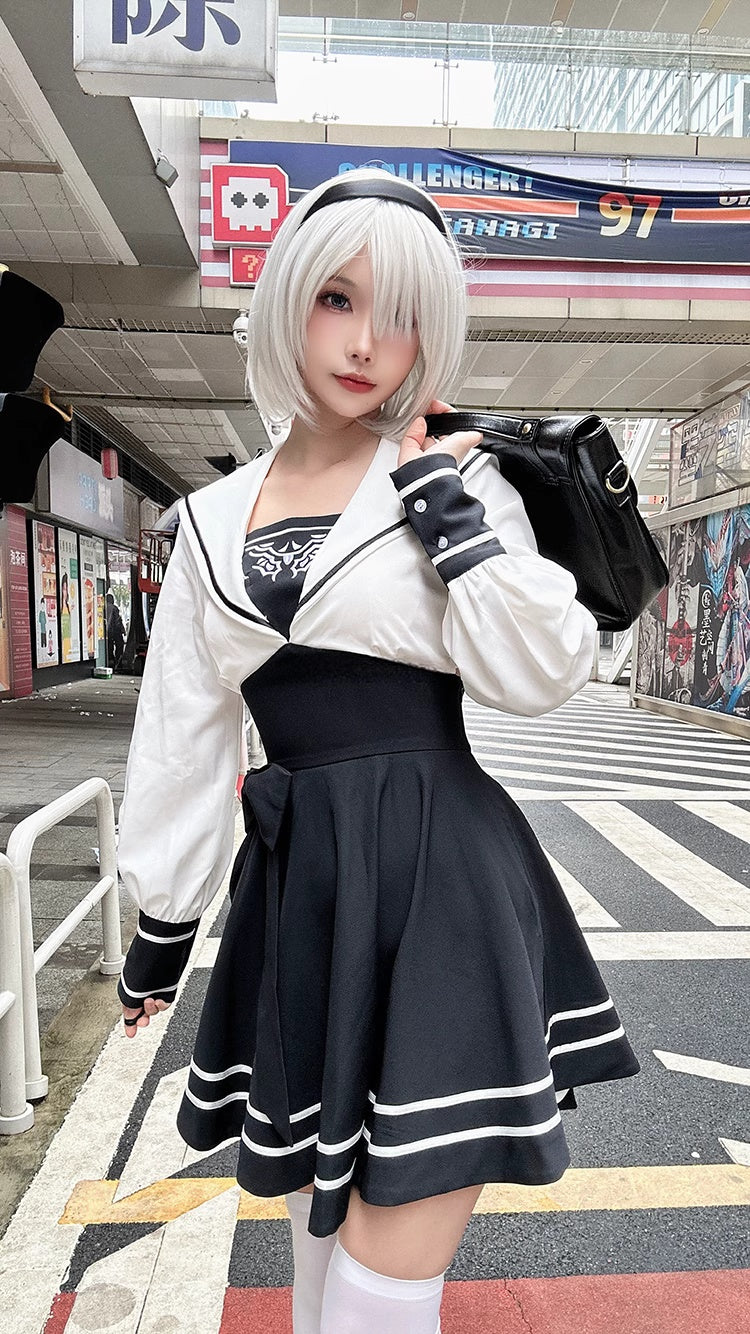 Nier Automata 2B Cosplay Dress Halloween Costume Set Anime Sailor Style Costume