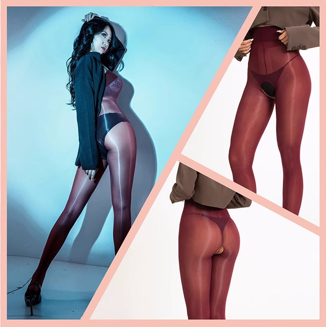 20D Crotchless High Waist Pantyhose Tights Red