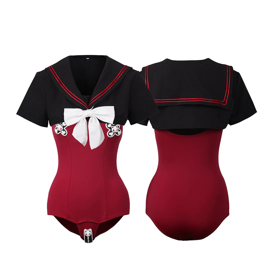 Japanese Anime Sailor Style Two-Piece Uniform Swimsuit Set with Bandage Design