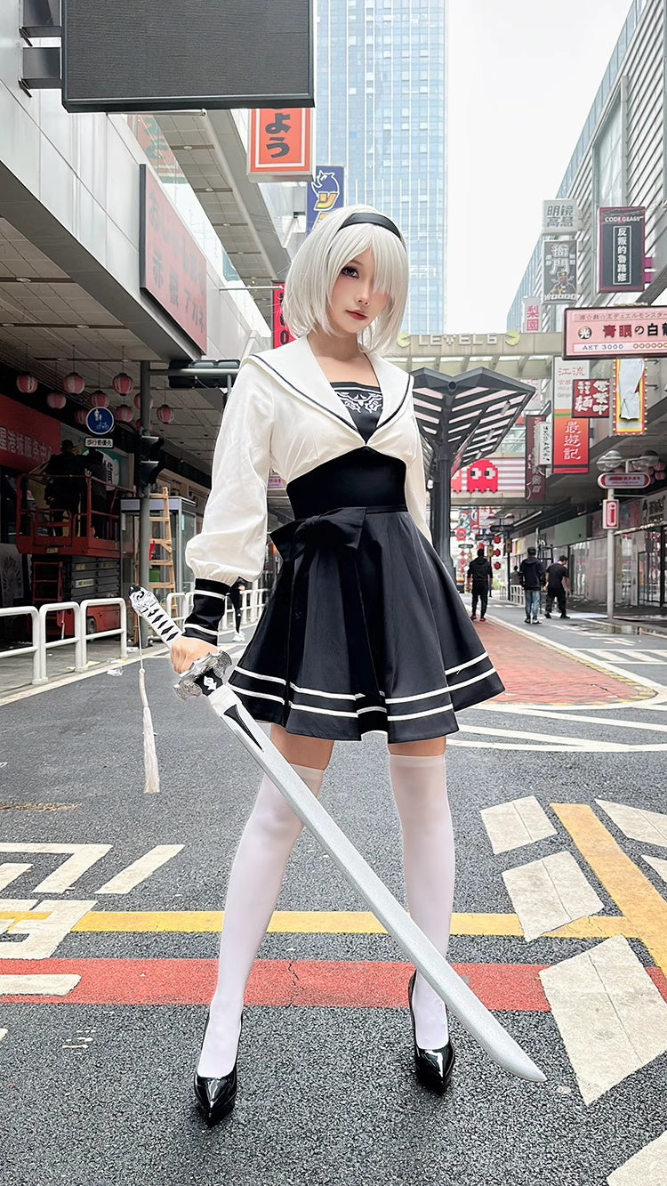 Nier Automata 2B Cosplay Dress Halloween Costume Set Anime Sailor Style Costume