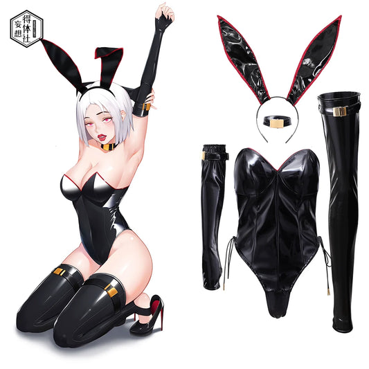 PU Leather Bound Bunny Strapless Bunny Girl Cosplay Costume Sexy Open Crotch Lingerie
