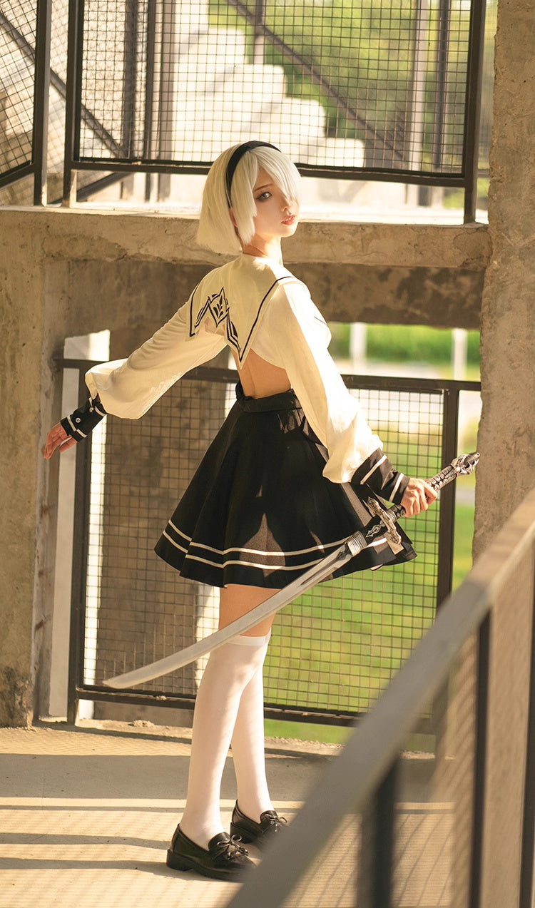 Nier Automata 2B Cosplay Dress Halloween Costume Set Anime Sailor Style Costume