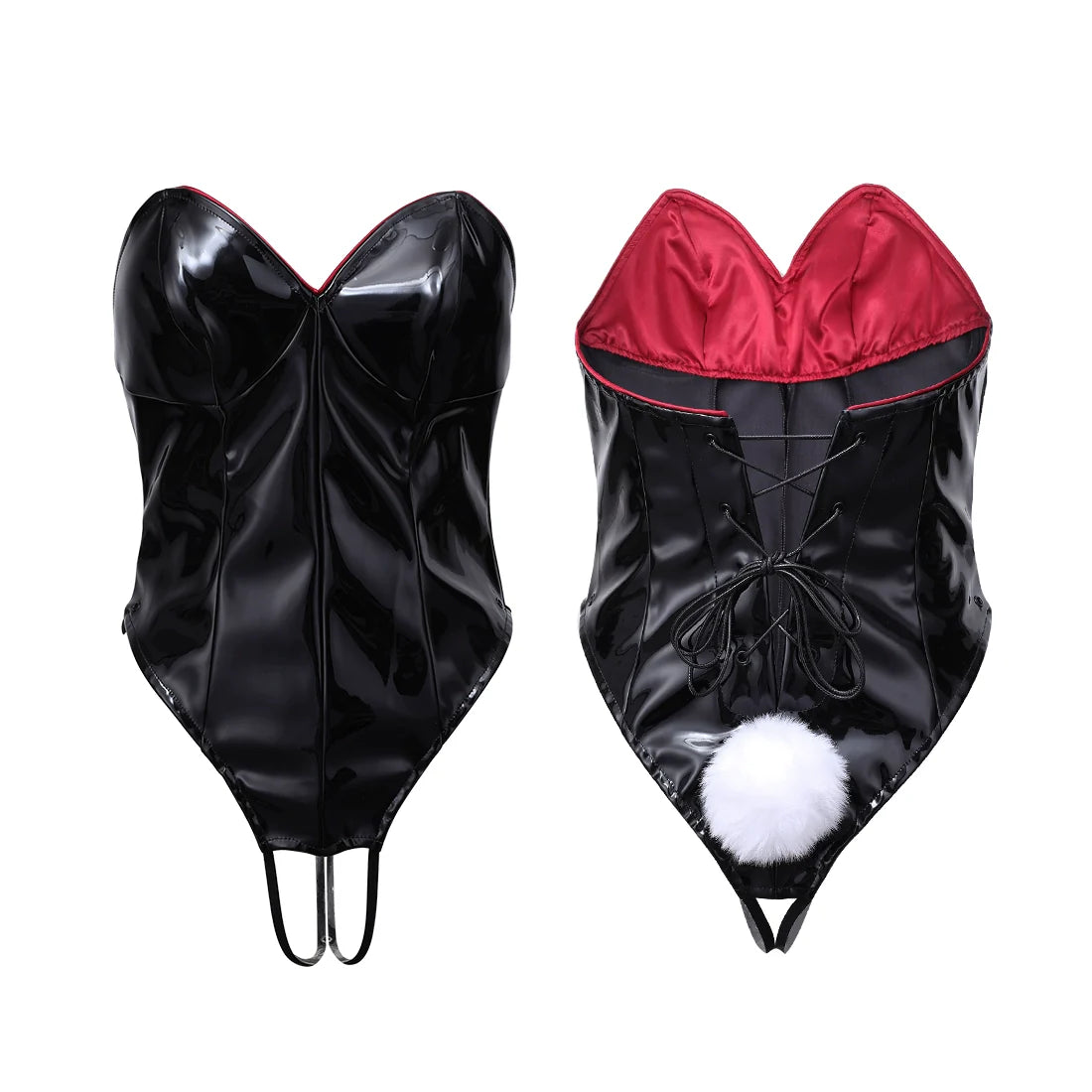 PU Leather Bound Bunny Strapless Bunny Girl Cosplay Costume Sexy Open Crotch Lingerie