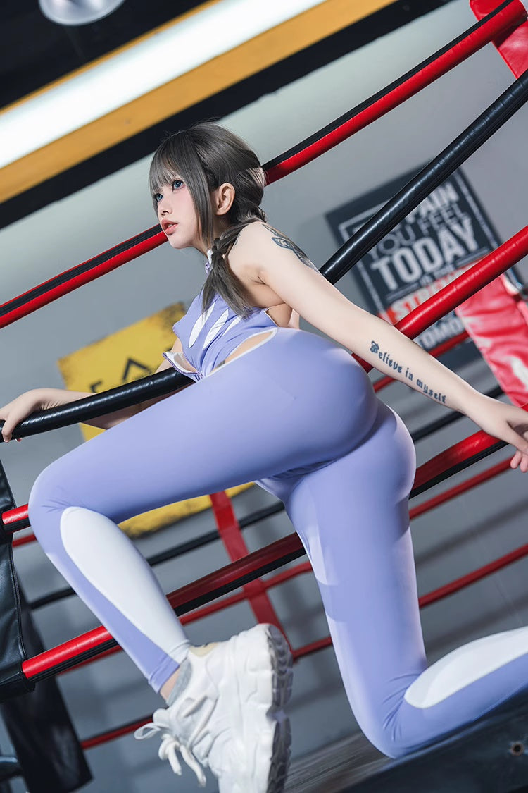 Anime Style The Purple Shark Jumpsuit Yoga Pants Full Body Sexy Fitness Active Wear