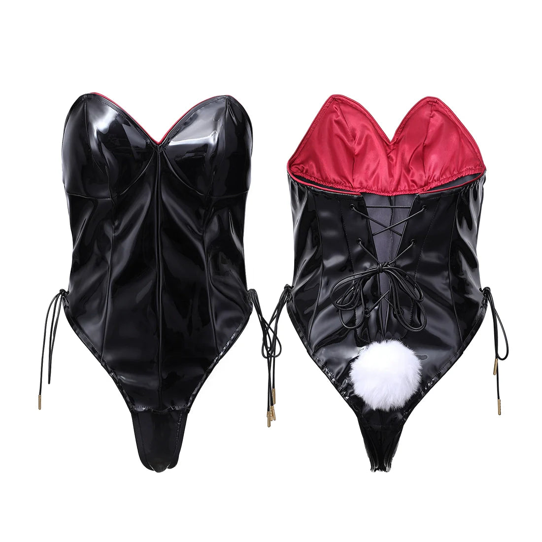 PU Leather Bound Bunny Strapless Bunny Girl Cosplay Costume Sexy Open Crotch Lingerie