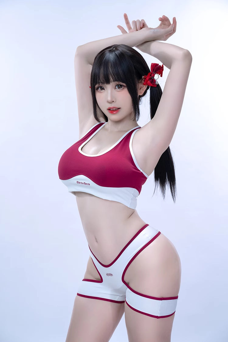 Anime Style 3-Piece Short Gymnastics Uniform Sports Tank Top with Sexy Cutout Shorts