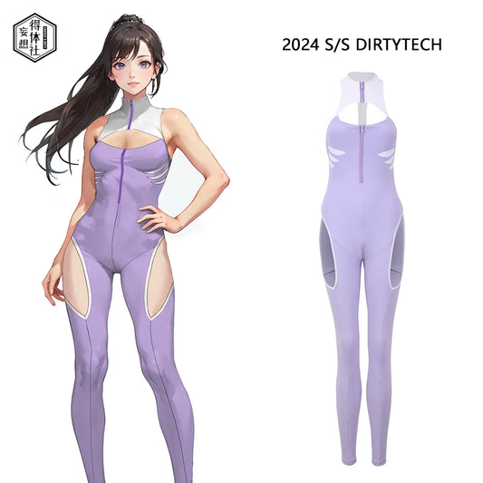 Anime Style The Purple Shark Jumpsuit Yoga Pants Full Body Sexy Fitness Active Wear