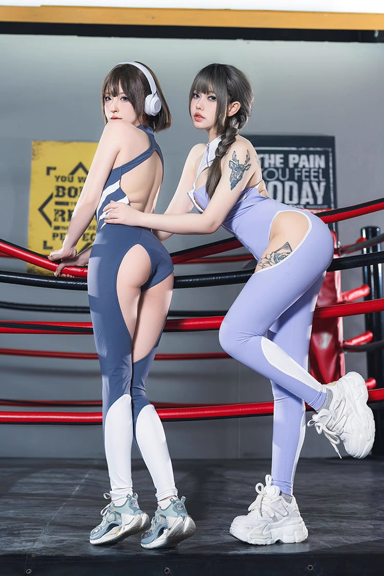 Anime Style The Purple Shark Jumpsuit Yoga Pants Full Body Sexy Fitness Active Wear