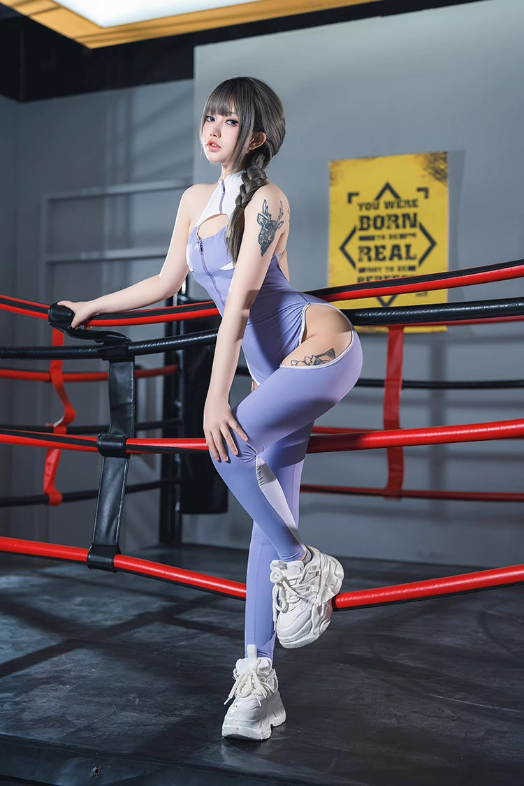 Anime Style The Purple Shark Jumpsuit Yoga Pants Full Body Sexy Fitness Active Wear