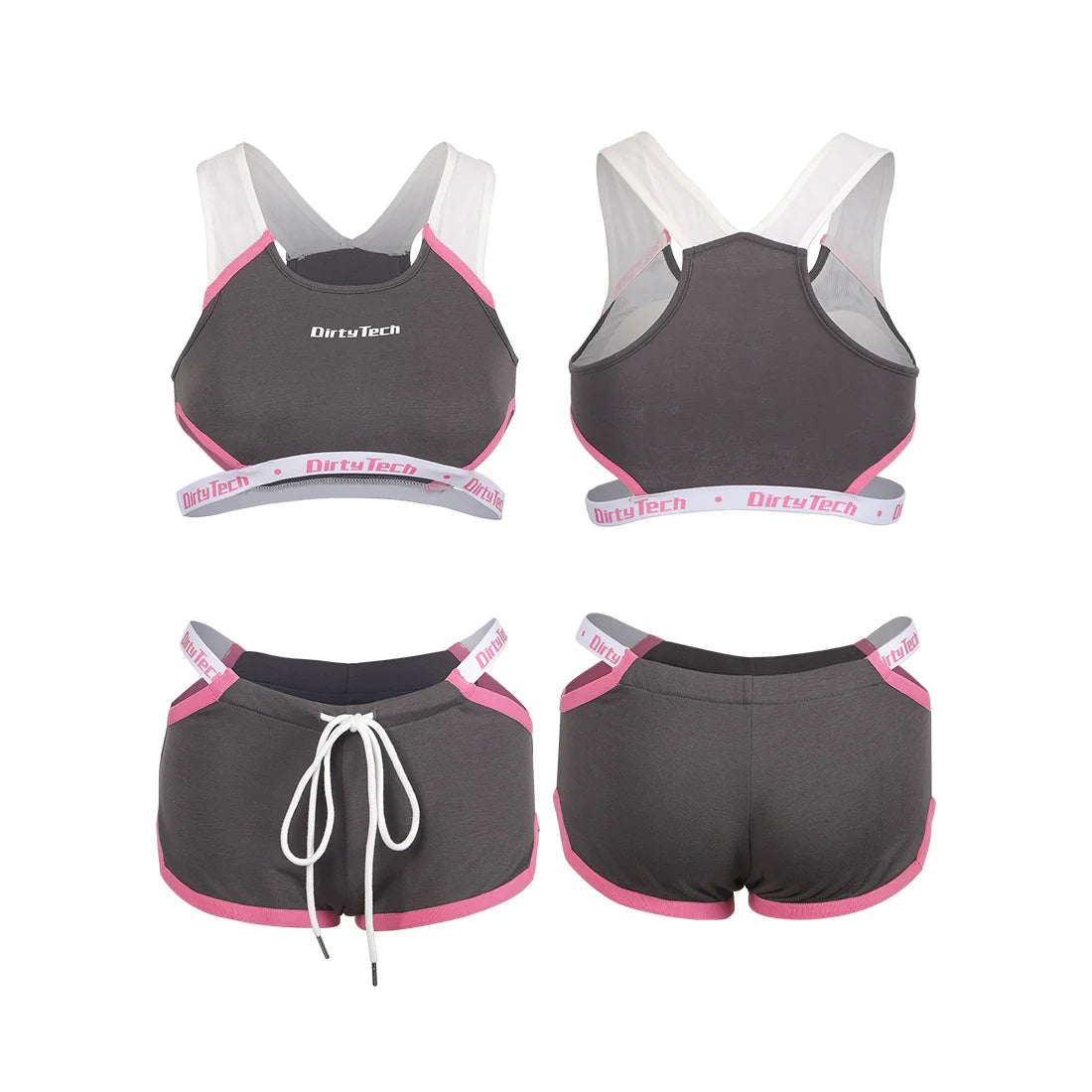 Anime Style Boxing Running Sexy Sports Activewear Set Hollow Tank Top with Shorts