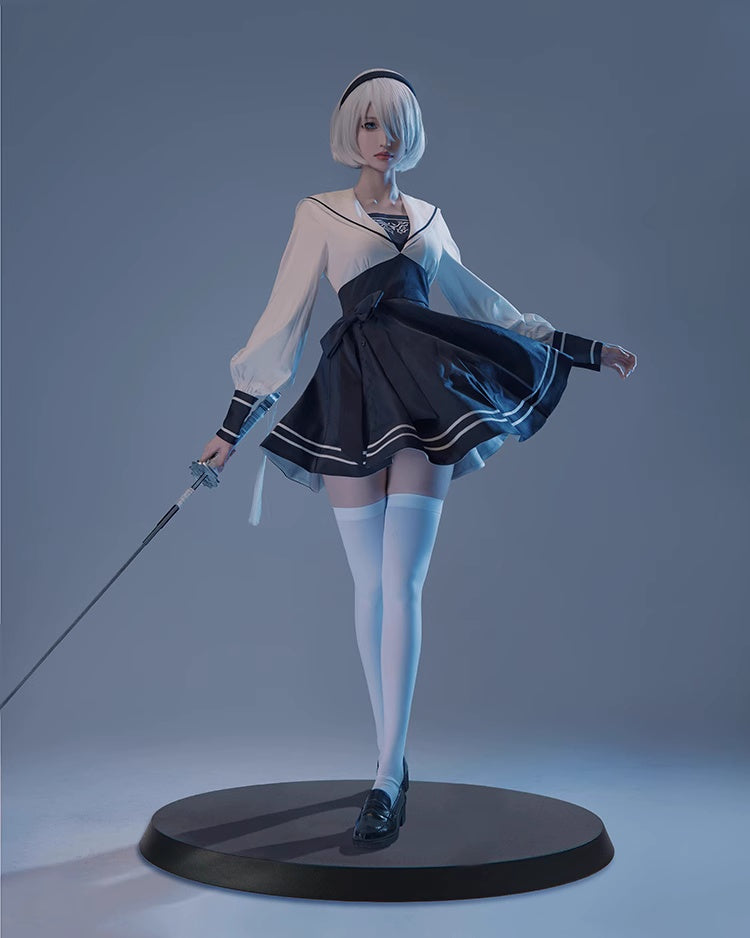 Nier Automata 2B Cosplay Dress Halloween Costume Set Anime Sailor Style Costume