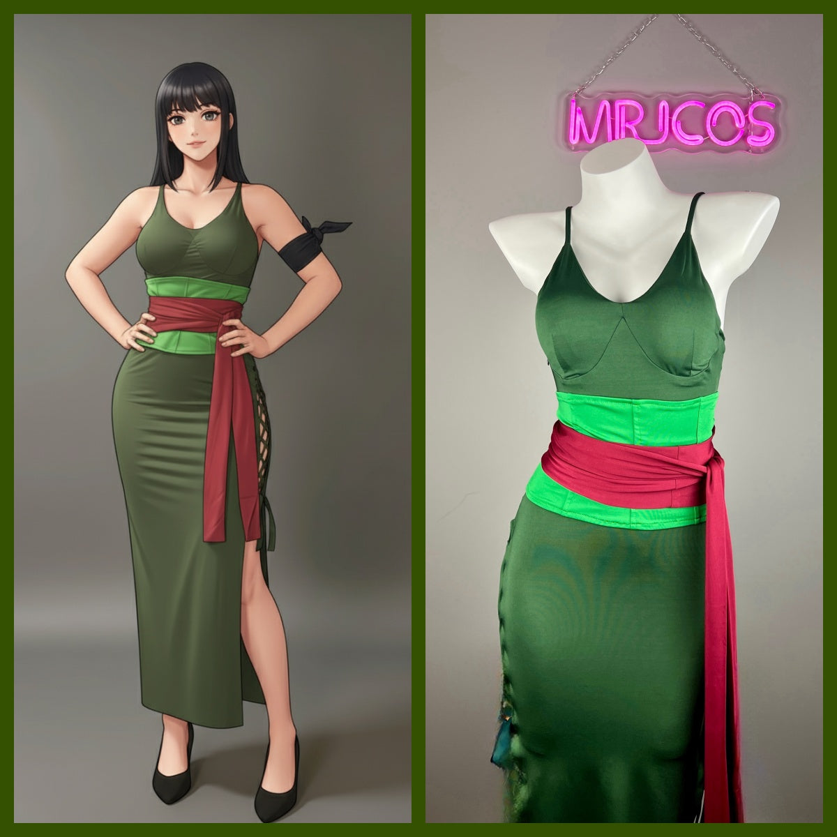 Anime Cosplay Green Sleeveless High-slit Long Dress Halloween Costume