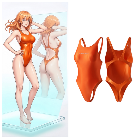 Glossy High-Cut Thong One-Piece Swimsuit | Metallic Athletic Monokini