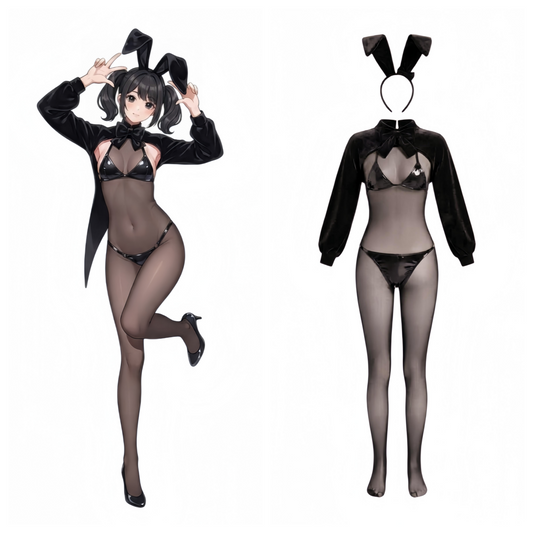 Sleek Satin PU Leather Bunny Girl Cosplay Costume Set