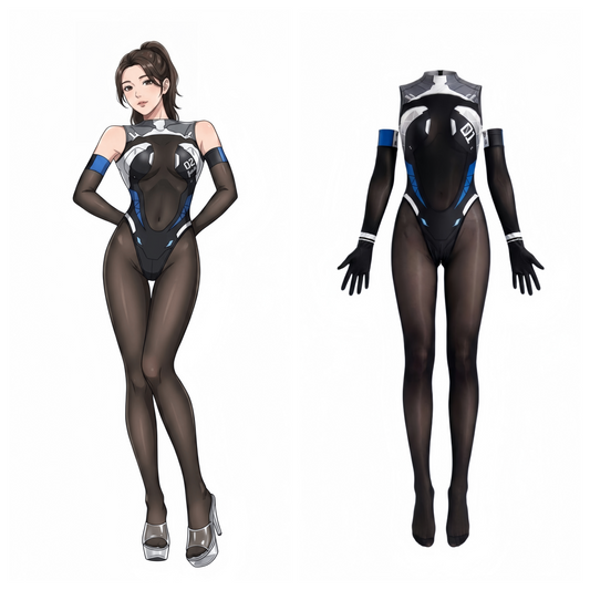 FutureTech Cosplay Bodysuit with Attached Gloves and Stockings