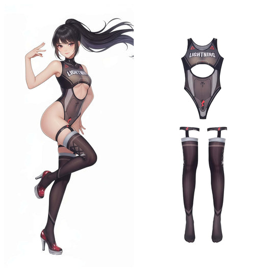 Cyber-Chic Ultra-Sheer 10D High-Cut Bodysuit & Stocking Set