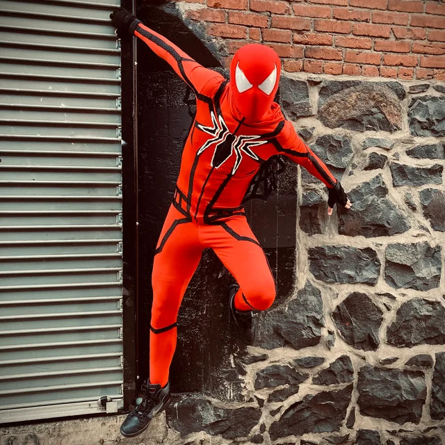 Super Hero Scarlet Spiderman Inspired Cosplay Halloween Mask with 3D Printed Face Shell - MRJCOS