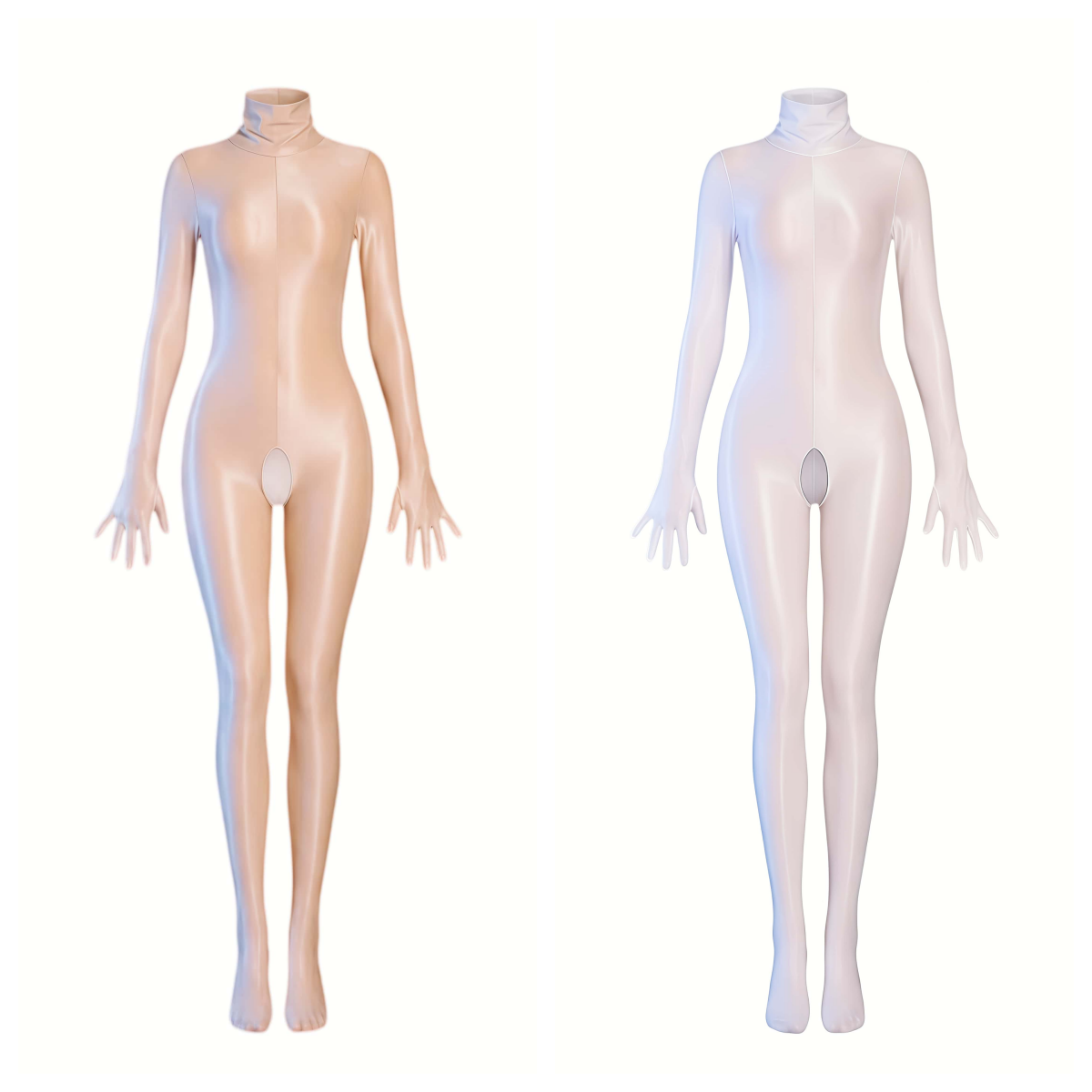 Glossy Full-Body Zentai Suit – High-Stretch Mock Neck Bodystocking
