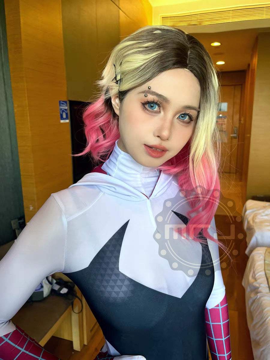 Super Hero Spider Gwen Cosplay Full Bodysuit Halloween Costume Zentai