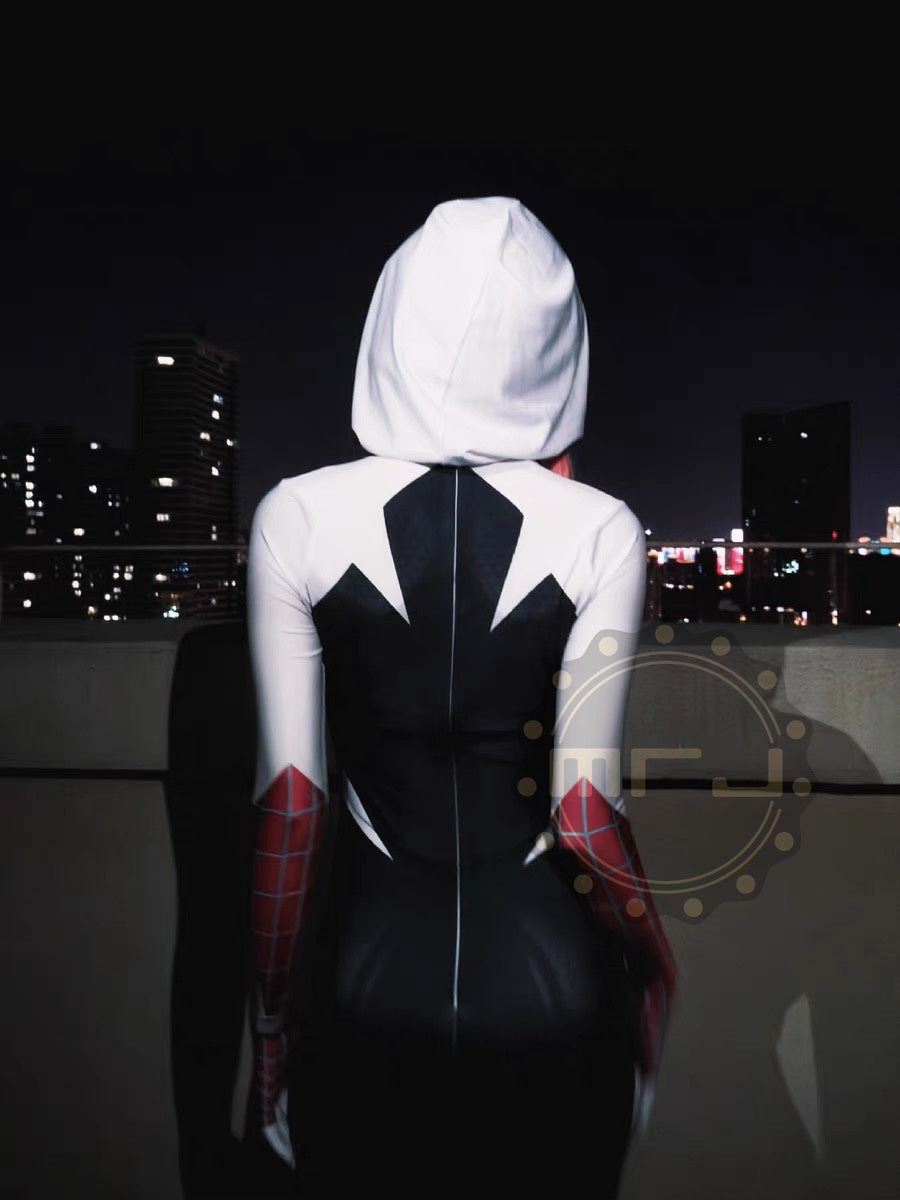 Super Hero Spider Gwen Cosplay Full Bodysuit Halloween Costume Zentai
