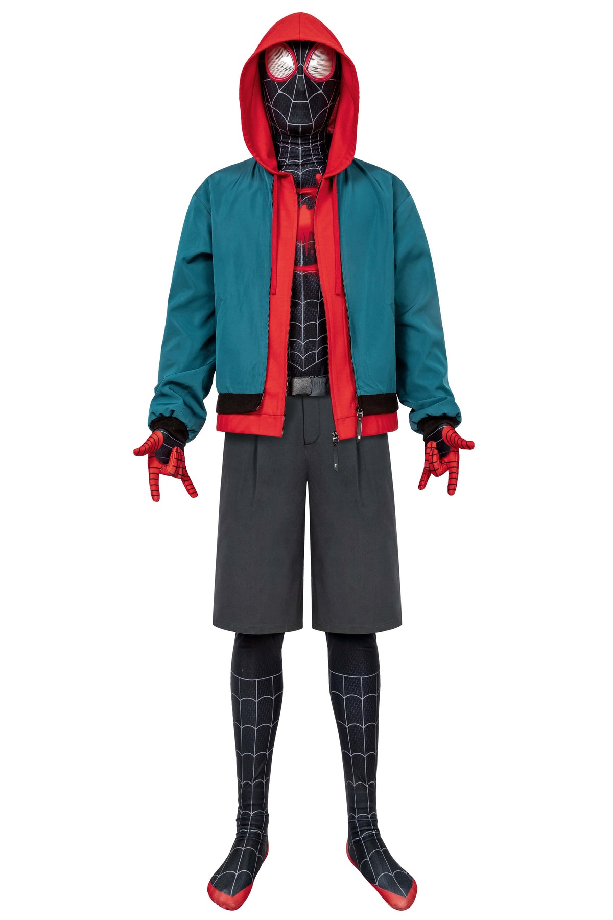Multiverse Miles Spider man Cosplay Costume Set - Full Bodysuit, Jacket, Shorts & Belt